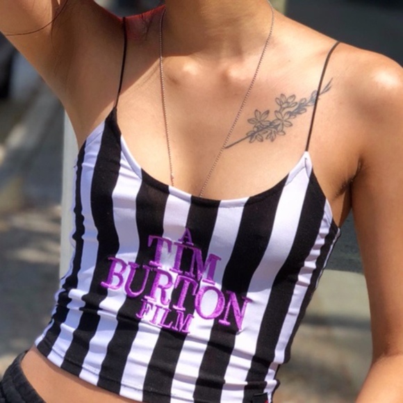 NWT A Tim Burton Film Striped Cropped Tank Top - Picture 6 of 13